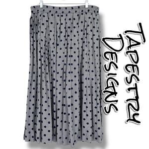 Vintage Tapestry Designs Navy Ivory Polka Dot Pleated Midi Skirt Womens Size 16